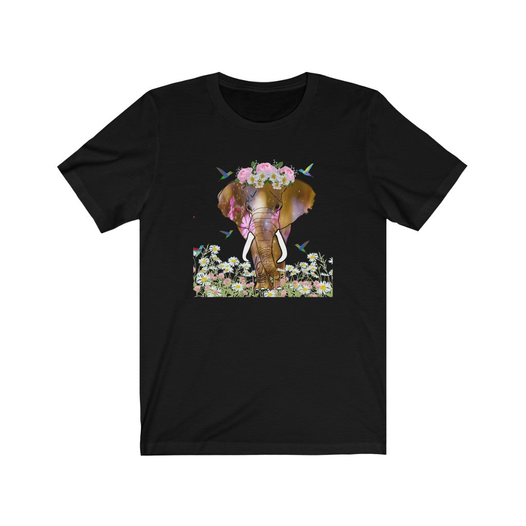 Beautiful Women's Elephant Shirt - Women's Unisex Jersey Short Sleeve Elephant Tee with Jumbo Elephant, Cute Elephant Shirt with Flower Crown
