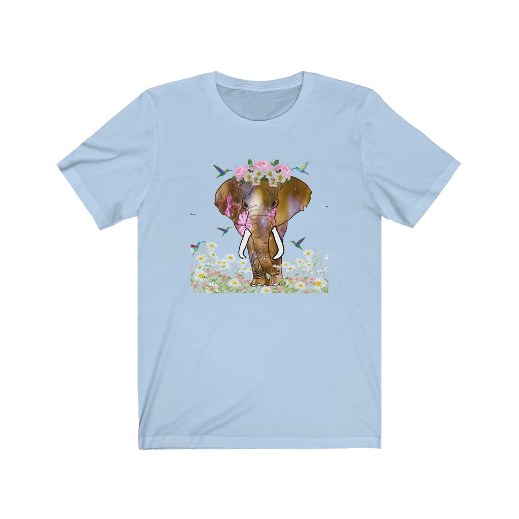Beautiful Women's Elephant Shirt - Women's Unisex Jersey Short Sleeve Elephant Tee with Jumbo Elephant, Cute Elephant Shirt with Flower Crown