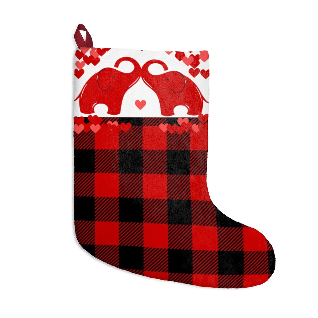 Buffalo Print Elephant Christmas Stocking - Two Red Elephants on Christmas Stocking