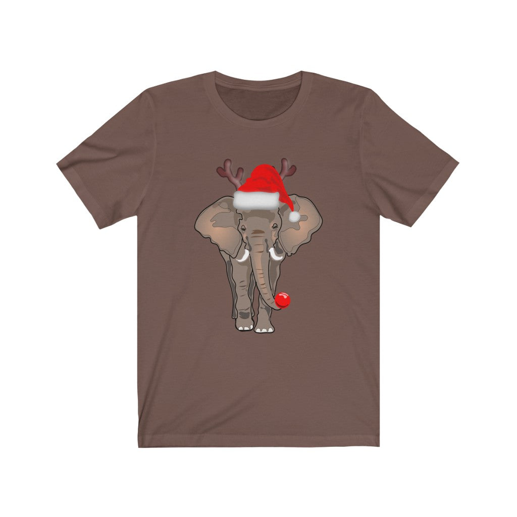 Women's Elephant Shirt, Men's Elephant Shirt, Unisex Short Sleeve Elephant Tee, Christmas Elephant Shirt with Red Santa Hat