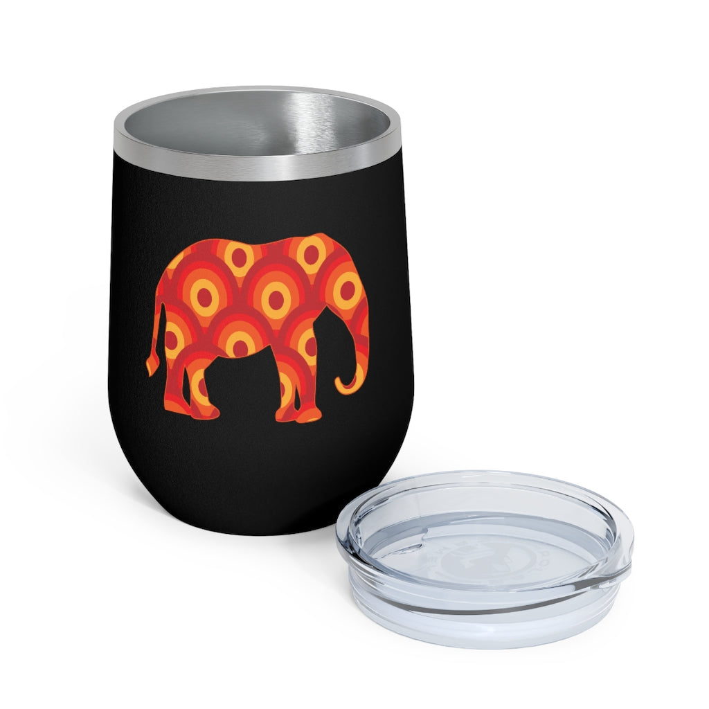12oz Insulated Wine Tumbler with Retro Circles in an Elephant