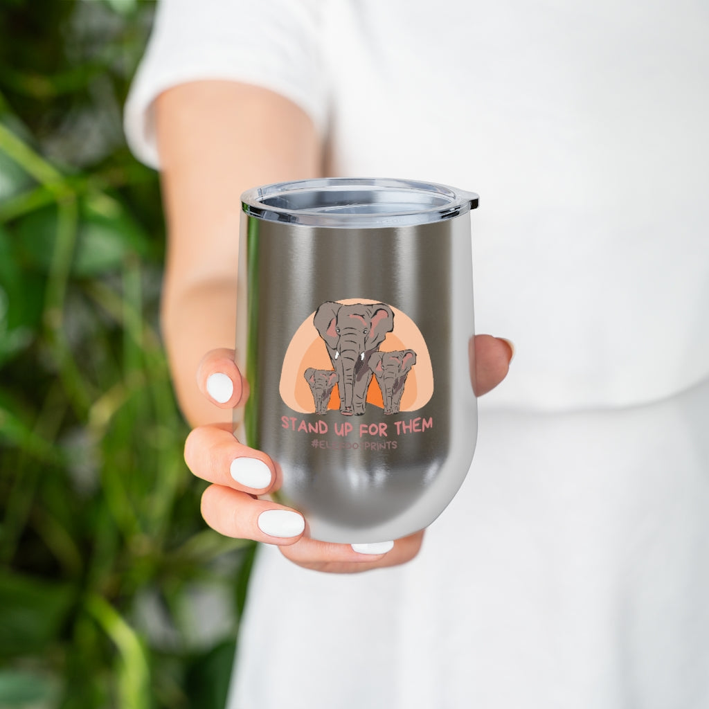 12oz Insulated Wine Tumbler with Elephants - Stand Up for Elephants