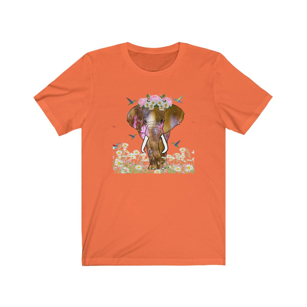 Beautiful Women's Elephant Shirt - Women's Unisex Jersey Short Sleeve Elephant Tee with Jumbo Elephant, Cute Elephant Shirt with Flower Crown