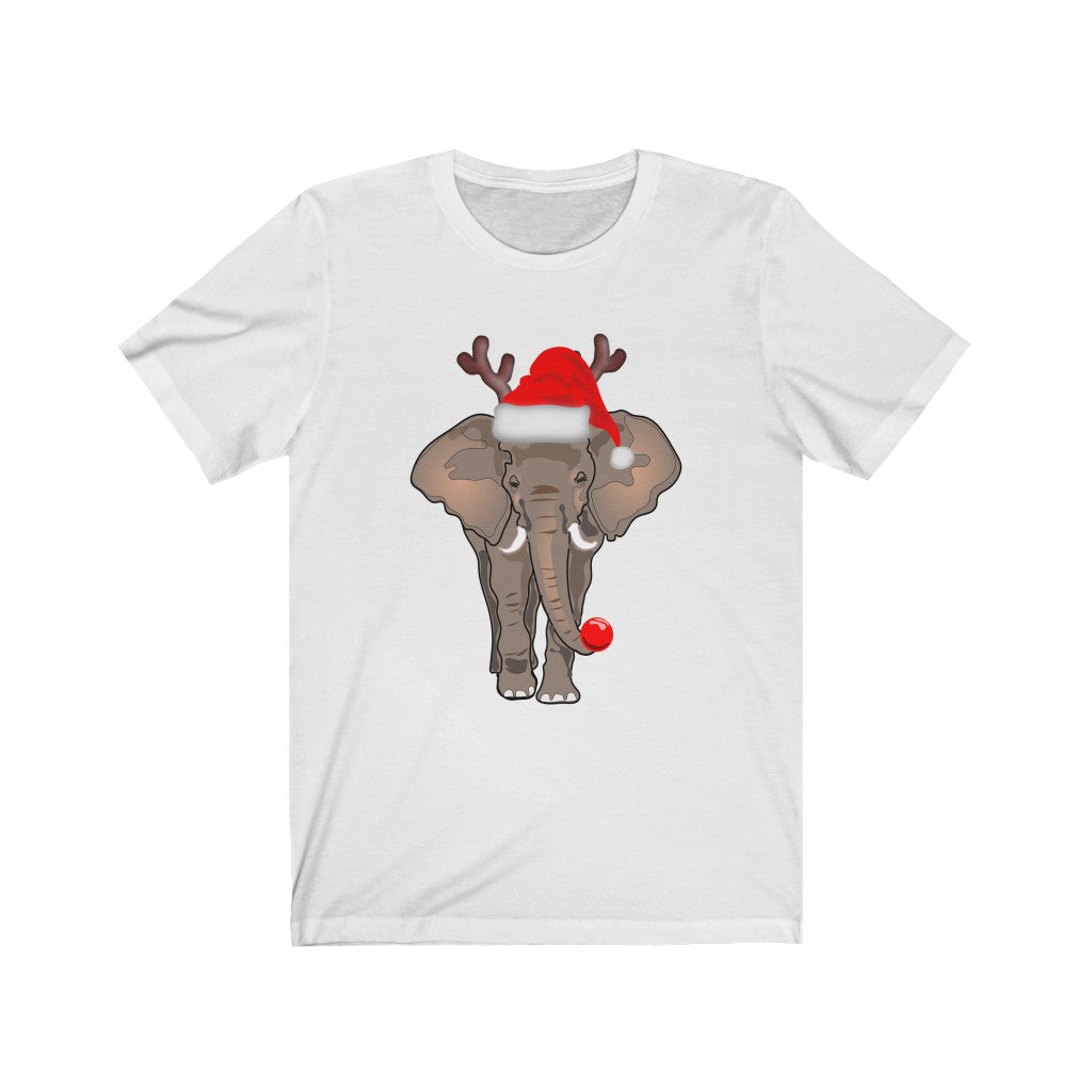 Women's Elephant Shirt, Men's Elephant Shirt, Unisex Short Sleeve Elephant Tee, Christmas Elephant Shirt with Red Santa Hat