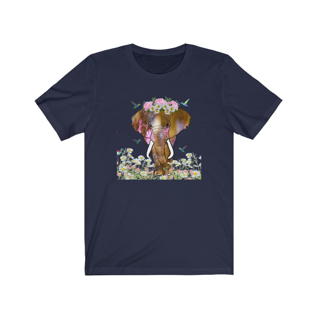 Beautiful Women's Elephant Shirt - Women's Unisex Jersey Short Sleeve Elephant Tee with Jumbo Elephant, Cute Elephant Shirt with Flower Crown