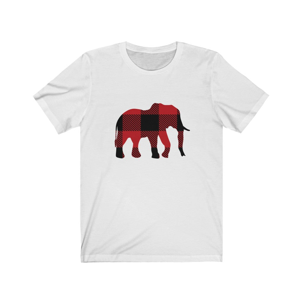 Men's Elephant Shirt with Buffalo Print, Women's Elephant Shirt with Buffalo Print - Unisex Jersey Short Sleeve Elephant Tee Buffalo Print, Men's Christmas Elephant Shirt, Women's Christmas Elephant Shirt