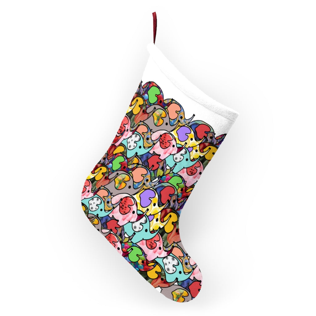 Elephant Gathering Christmas Stockings with Multicolored Elephants - Colorful Elephant Christmas Stocking