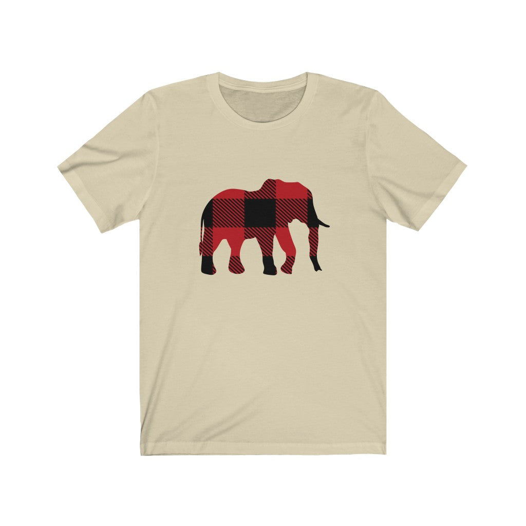 Men's Elephant Shirt with Buffalo Print, Women's Elephant Shirt with Buffalo Print - Unisex Jersey Short Sleeve Elephant Tee Buffalo Print, Men's Christmas Elephant Shirt, Women's Christmas Elephant Shirt