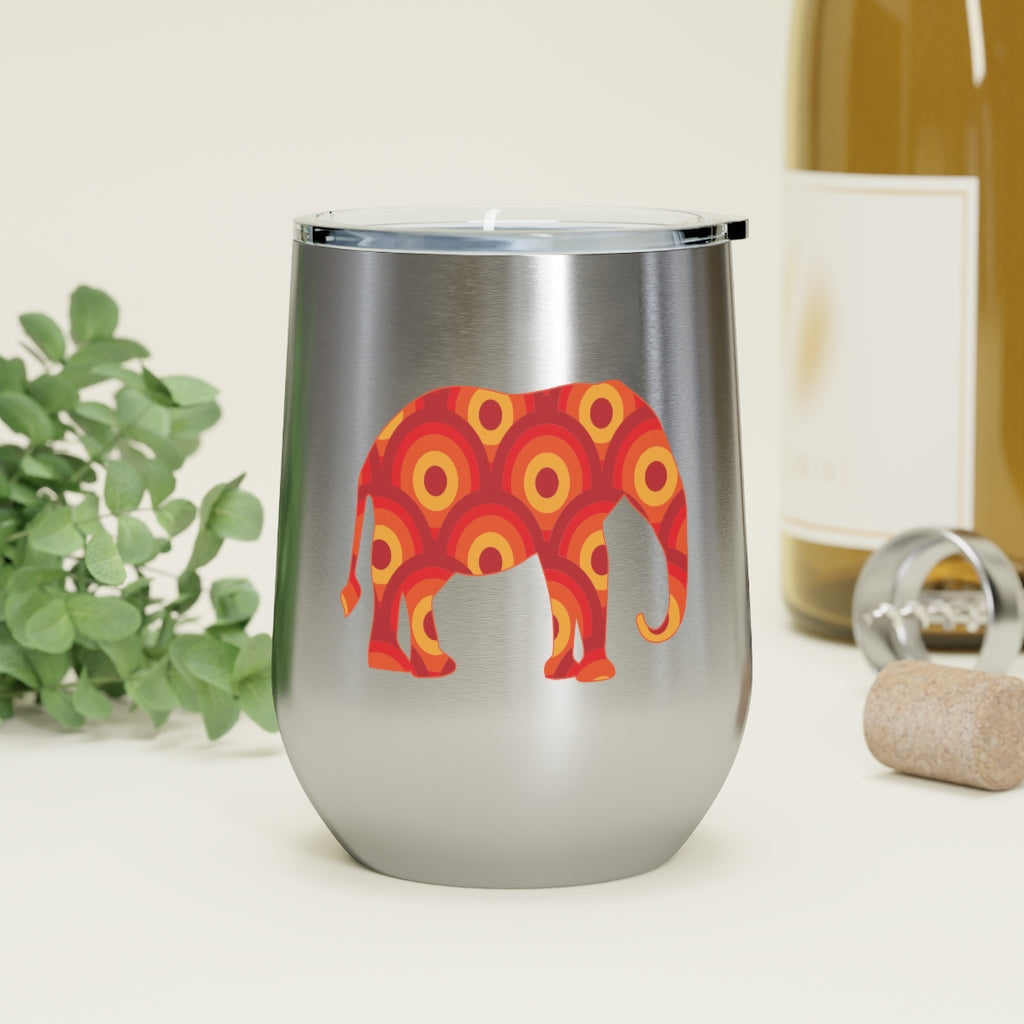 12oz Insulated Wine Tumbler with Retro Circles in an Elephant