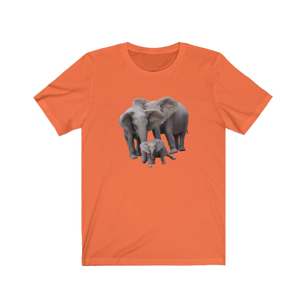 Unisex Jersey Short Sleeve Elephant Tee - Elephant Family on T Shirt along with Baby Elephant on Shirt