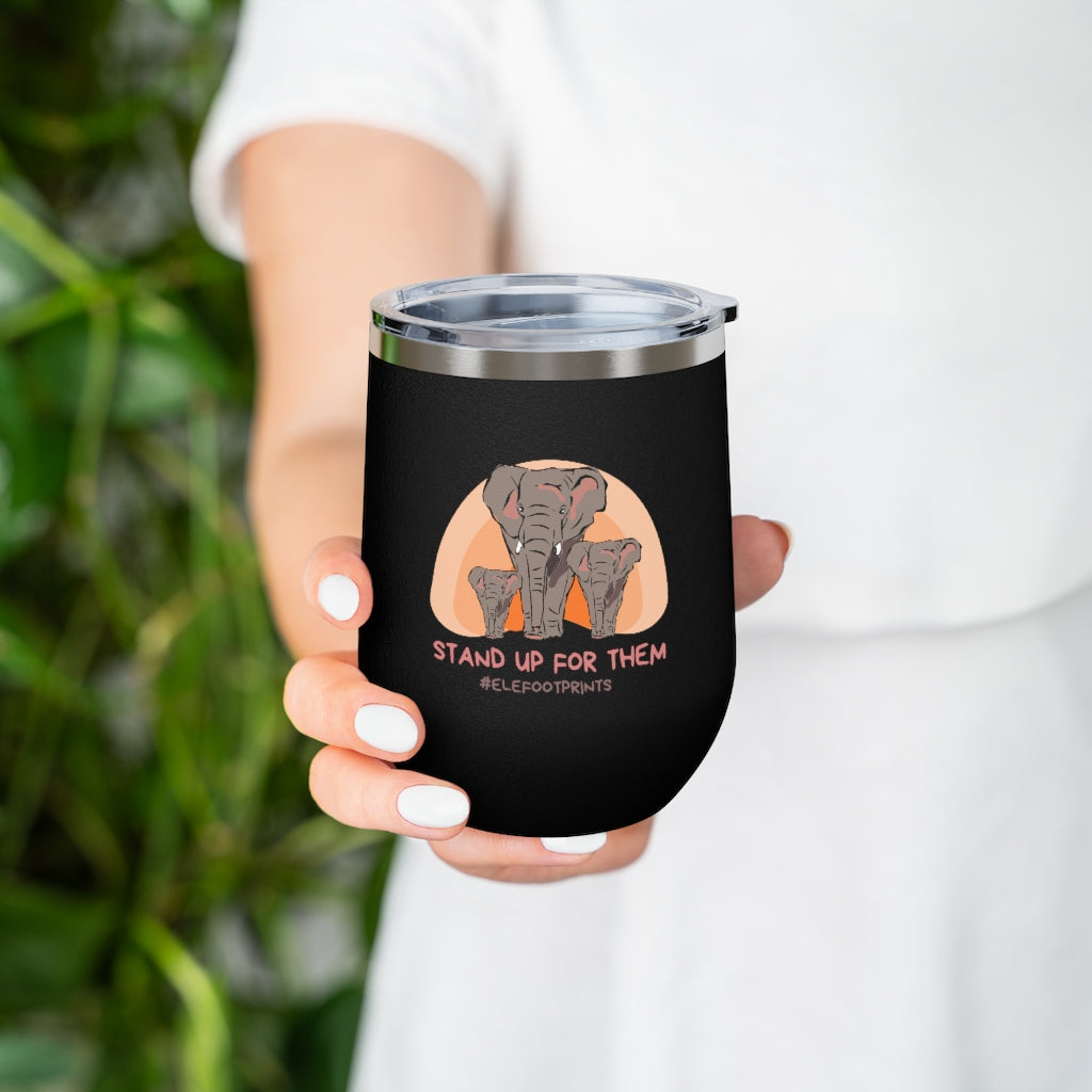 12oz Insulated Wine Tumbler with Elephants - Stand Up for Elephants