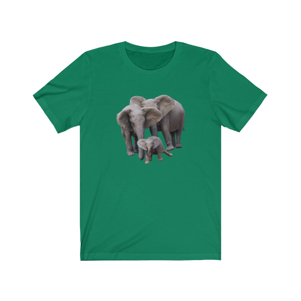 Unisex Jersey Short Sleeve Elephant Tee - Elephant Family on T Shirt along with Baby Elephant on Shirt