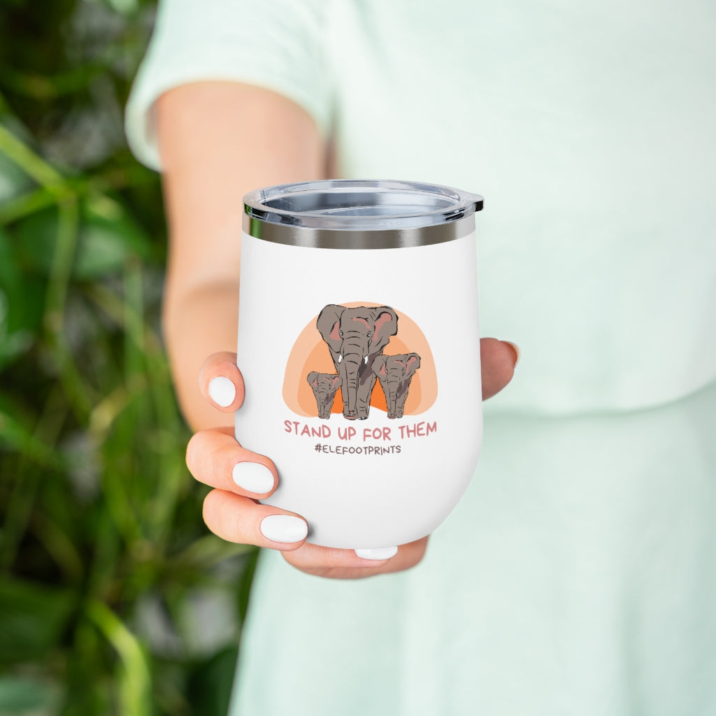 12oz Insulated Wine Tumbler with Elephants - Stand Up for Elephants