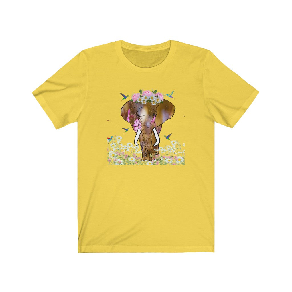 Beautiful Women's Elephant Shirt - Women's Unisex Jersey Short Sleeve Elephant Tee with Jumbo Elephant, Cute Elephant Shirt with Flower Crown