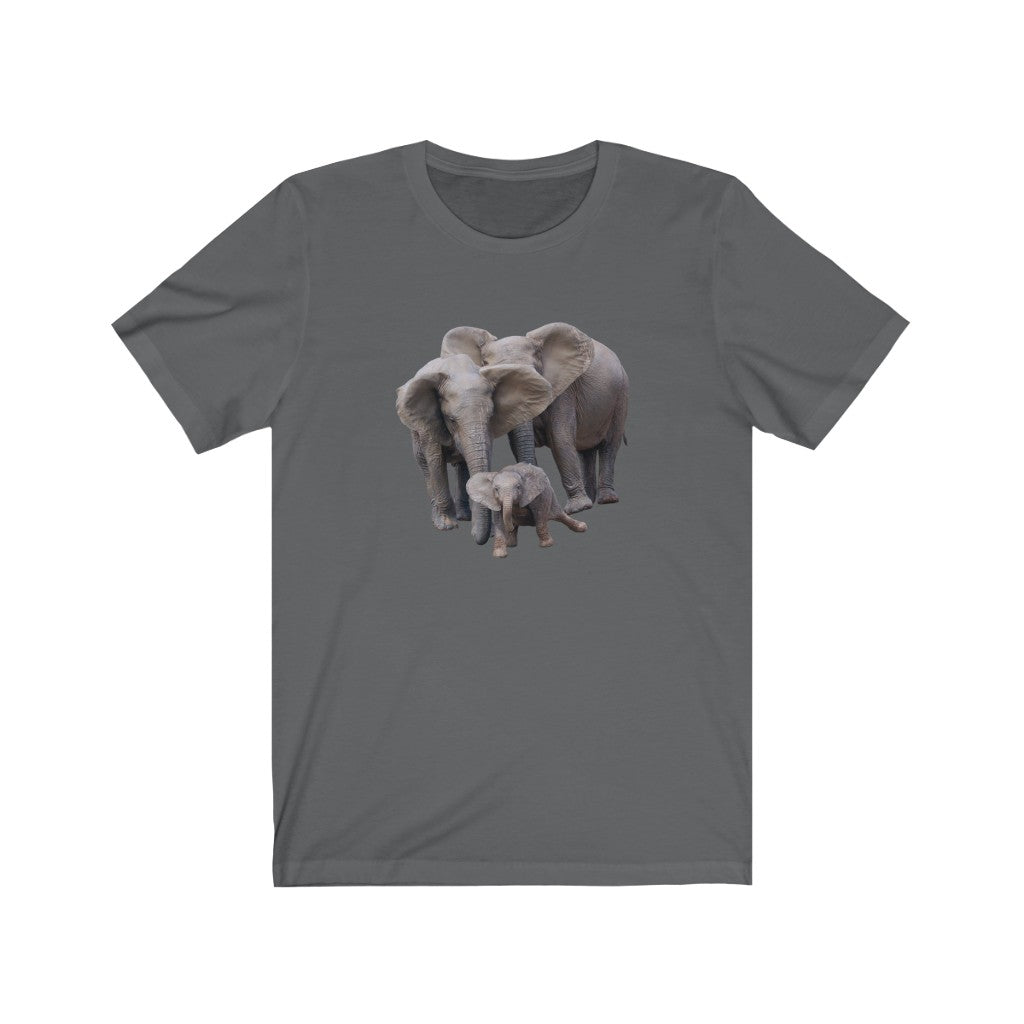 Unisex Jersey Short Sleeve Elephant Tee - Elephant Family on T Shirt along with Baby Elephant on Shirt