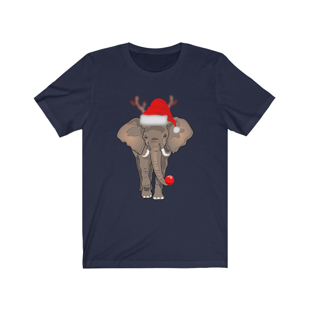 Women's Elephant Shirt, Men's Elephant Shirt, Unisex Short Sleeve Elephant Tee, Christmas Elephant Shirt with Red Santa Hat