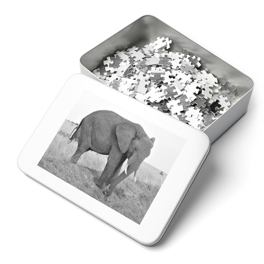 Elephant Deep in Thought Puzzle with 252 Pieces or 500 Pieces | Black and White Elephant Jigsaw Puzzle | Safari Destination Puzzle
