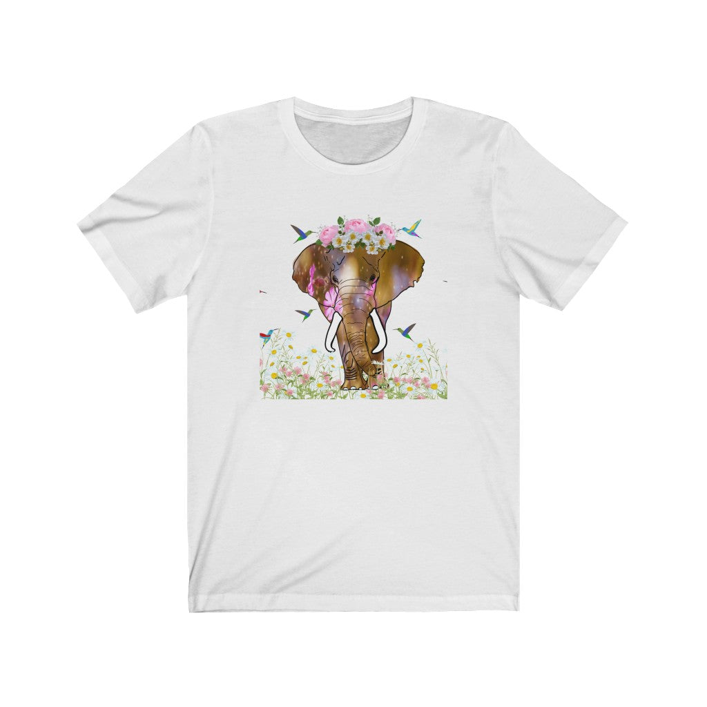 Beautiful Women's Elephant Shirt - Women's Unisex Jersey Short Sleeve Elephant Tee with Jumbo Elephant, Cute Elephant Shirt with Flower Crown