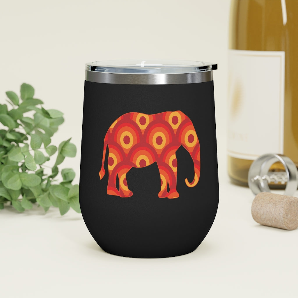 12oz Insulated Wine Tumbler with Retro Circles in an Elephant