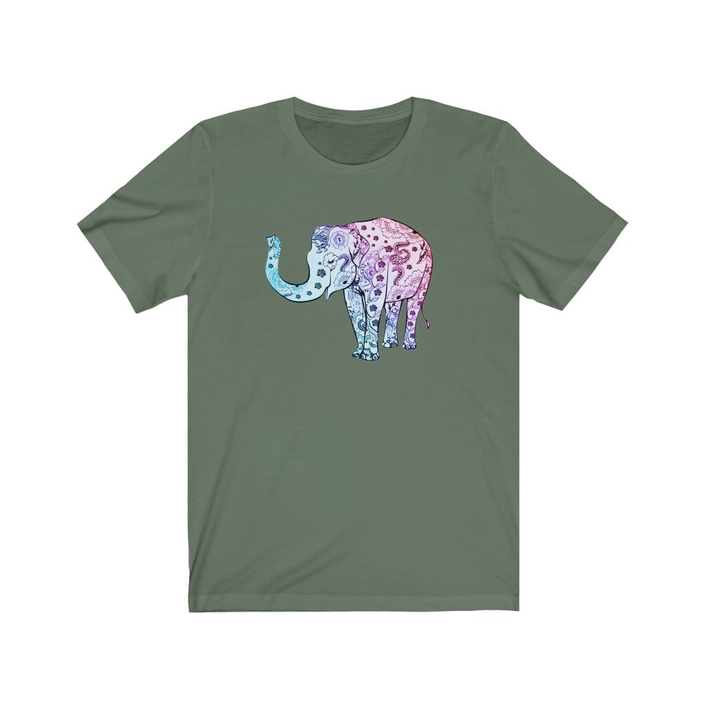 Cheerful Women's Elephant Shirt - Short Sleeve Unisex Elephant Tee, Cute Boho Elephant Print on Shirt, Smiling Elephant Shirt