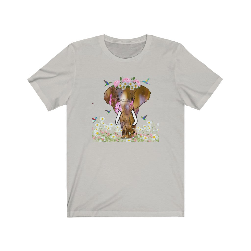 Beautiful Women's Elephant Shirt - Women's Unisex Jersey Short Sleeve Elephant Tee with Jumbo Elephant, Cute Elephant Shirt with Flower Crown