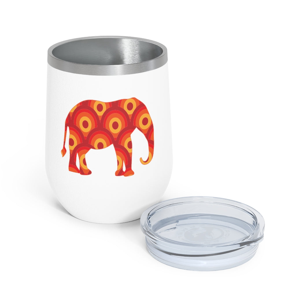 12oz Insulated Wine Tumbler with Retro Circles in an Elephant
