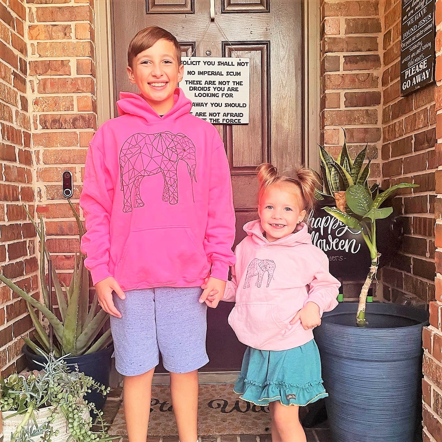 Youth Geometric Elephant Hoodie - Neon Boy Hoodie, Neon Girl Hoodie