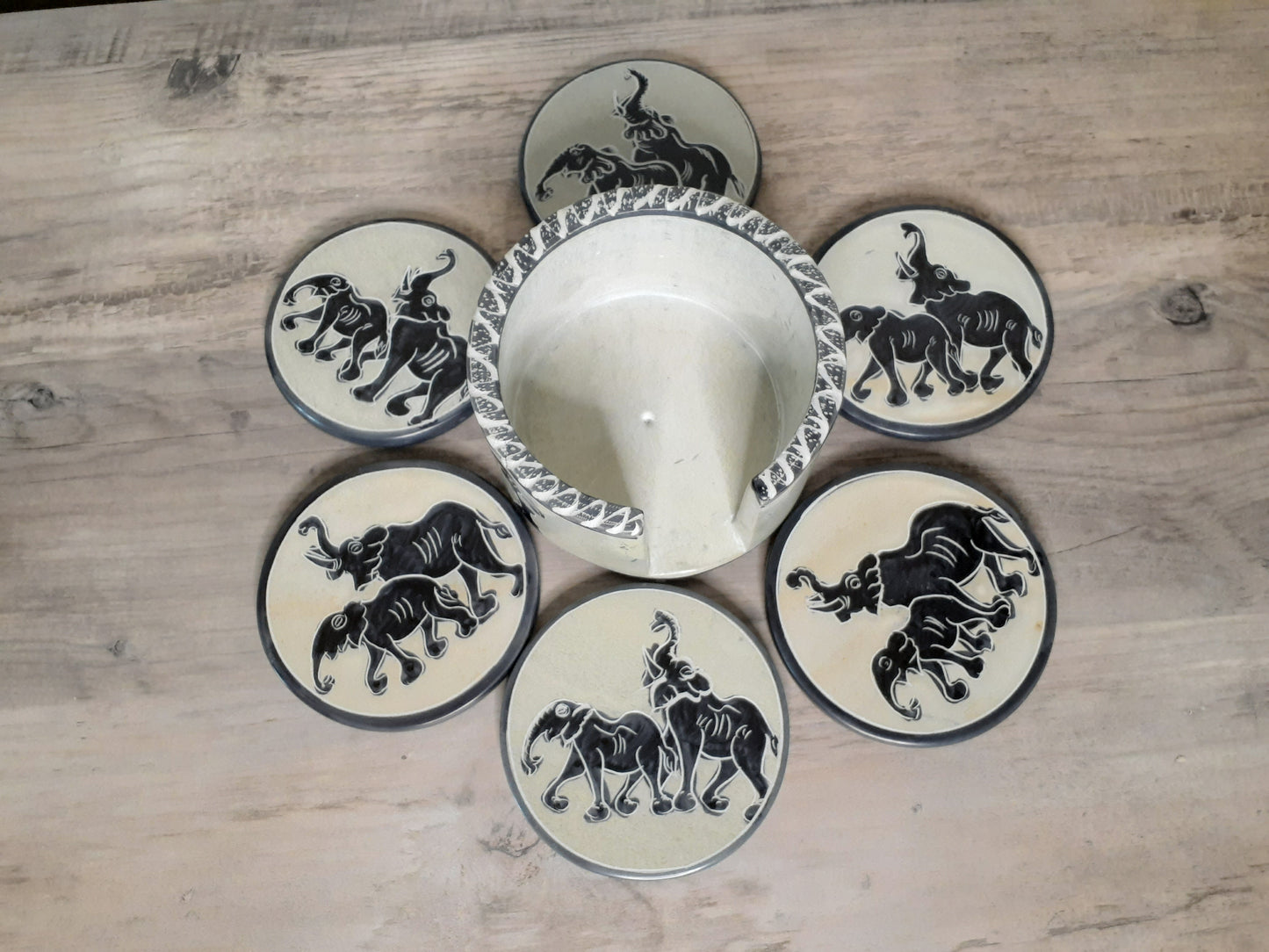 Decorative Elephant Soapstone Coaster Set of Six