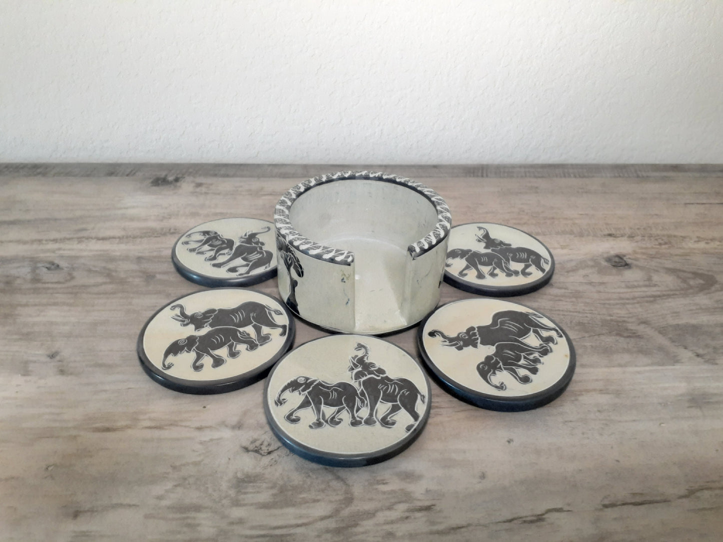 Decorative Elephant Soapstone Coaster Set of Six
