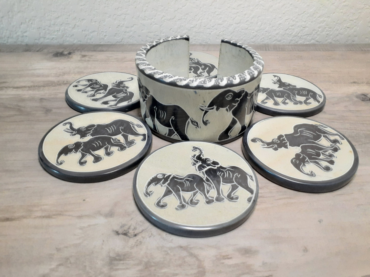 Decorative Elephant Soapstone Coaster Set of Six