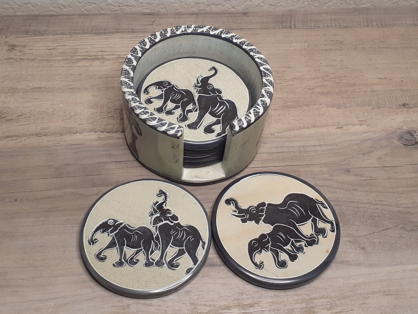 Decorative Elephant Soapstone Coaster Set of Six