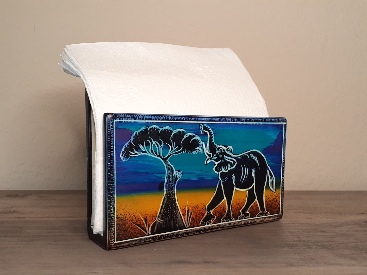 Colorful Elephant Soapstone Napkin Holder