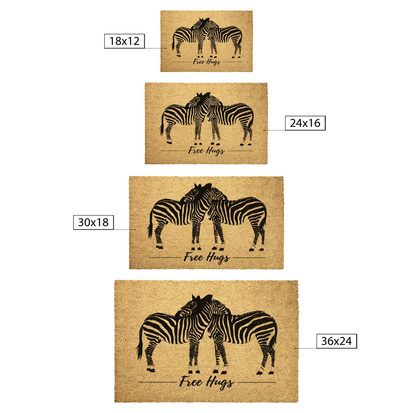 Free Hugs Doormat | Black Stripes Welcome Doormat | Zebra Doormat | Animal Doormat | Cutest Front Door Mat | Front Door Mat