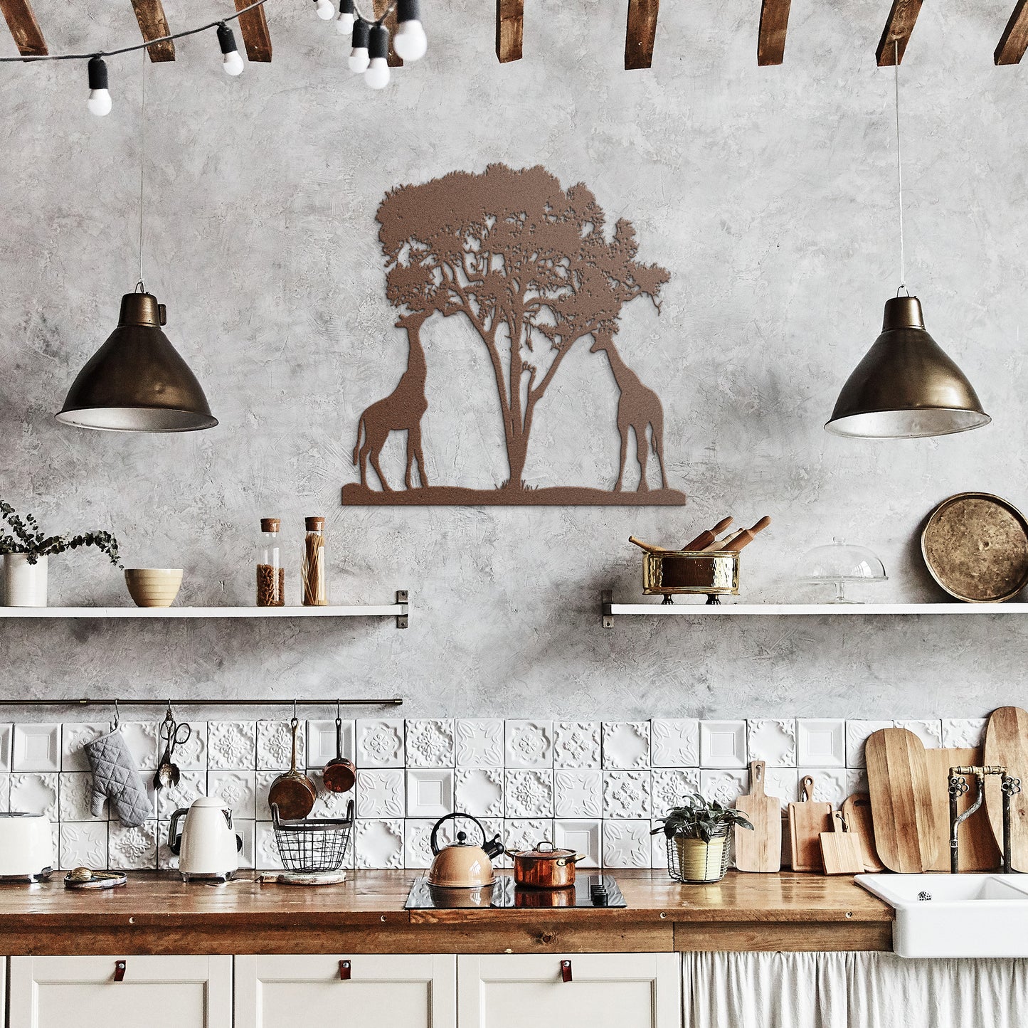 Metal Sign of Two Giraffes Under an Acacia Tree, Giraffe Wall Art, Giraffe Home Décor, Giraffe Gift