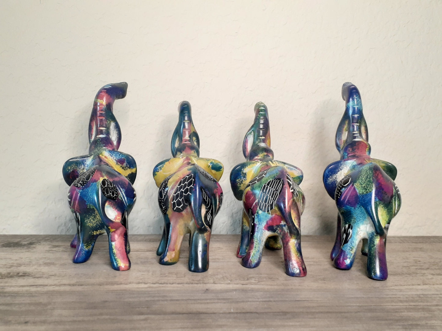Multicolored Soapstone Elephant Sculptures - Medium-Sized Statues