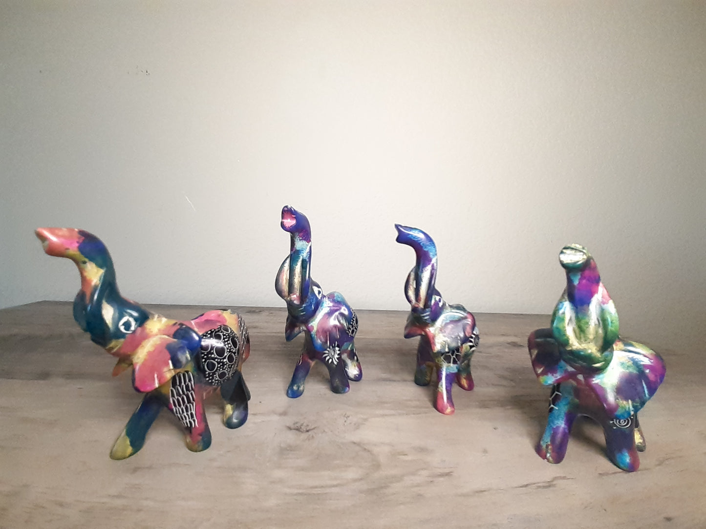 Multicolored Soapstone Elephant Sculptures - Medium-Sized Statues