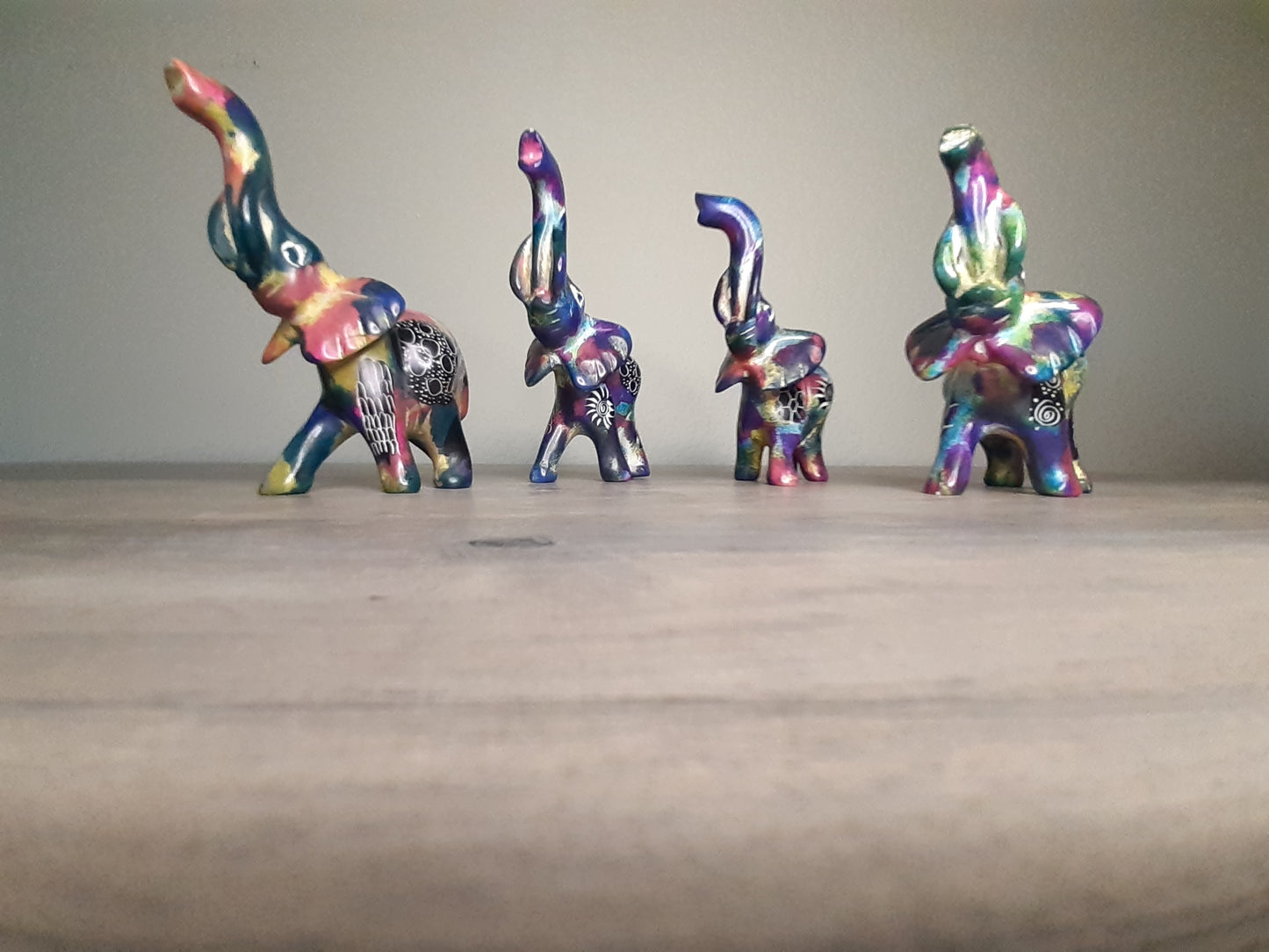 Multicolored Soapstone Elephant Sculptures - Medium-Sized Statues