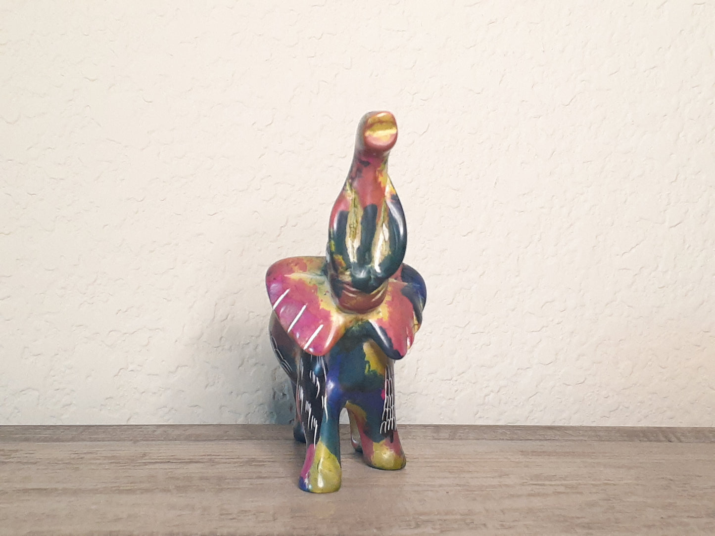 Multicolored Soapstone Elephant Sculptures - Medium-Sized Statues