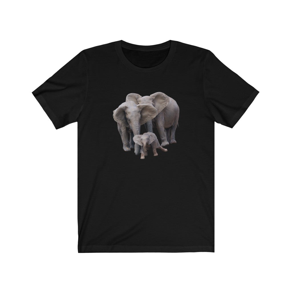 Unisex Jersey Short Sleeve Elephant Tee - Elephant Family on T Shirt along with Baby Elephant on Shirt