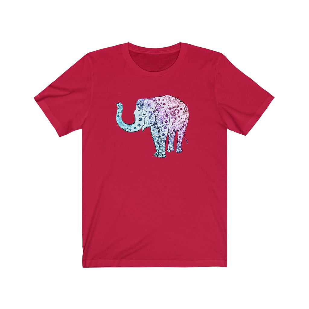 Cheerful Women's Elephant Shirt - Short Sleeve Unisex Elephant Tee, Cute Boho Elephant Print on Shirt, Smiling Elephant Shirt