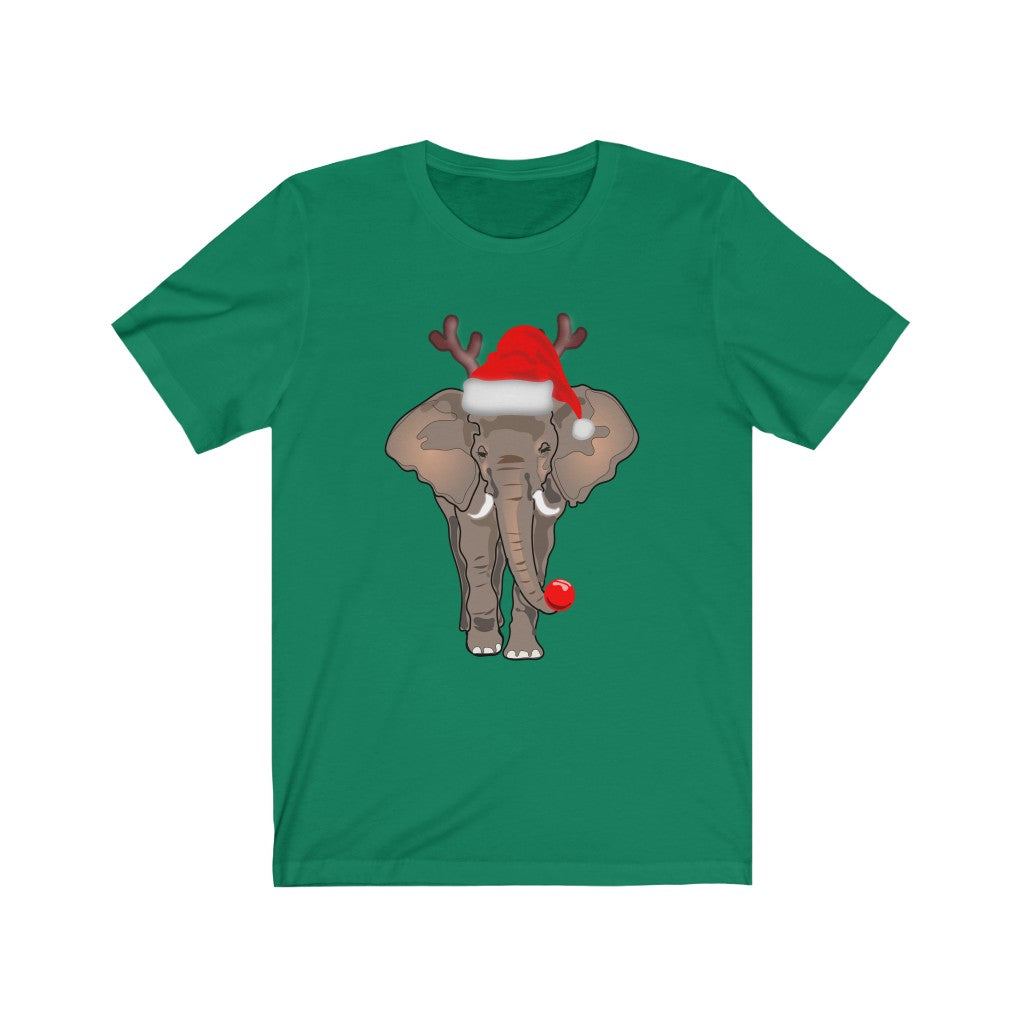 Women's Elephant Shirt, Men's Elephant Shirt, Unisex Short Sleeve Elephant Tee, Christmas Elephant Shirt with Red Santa Hat