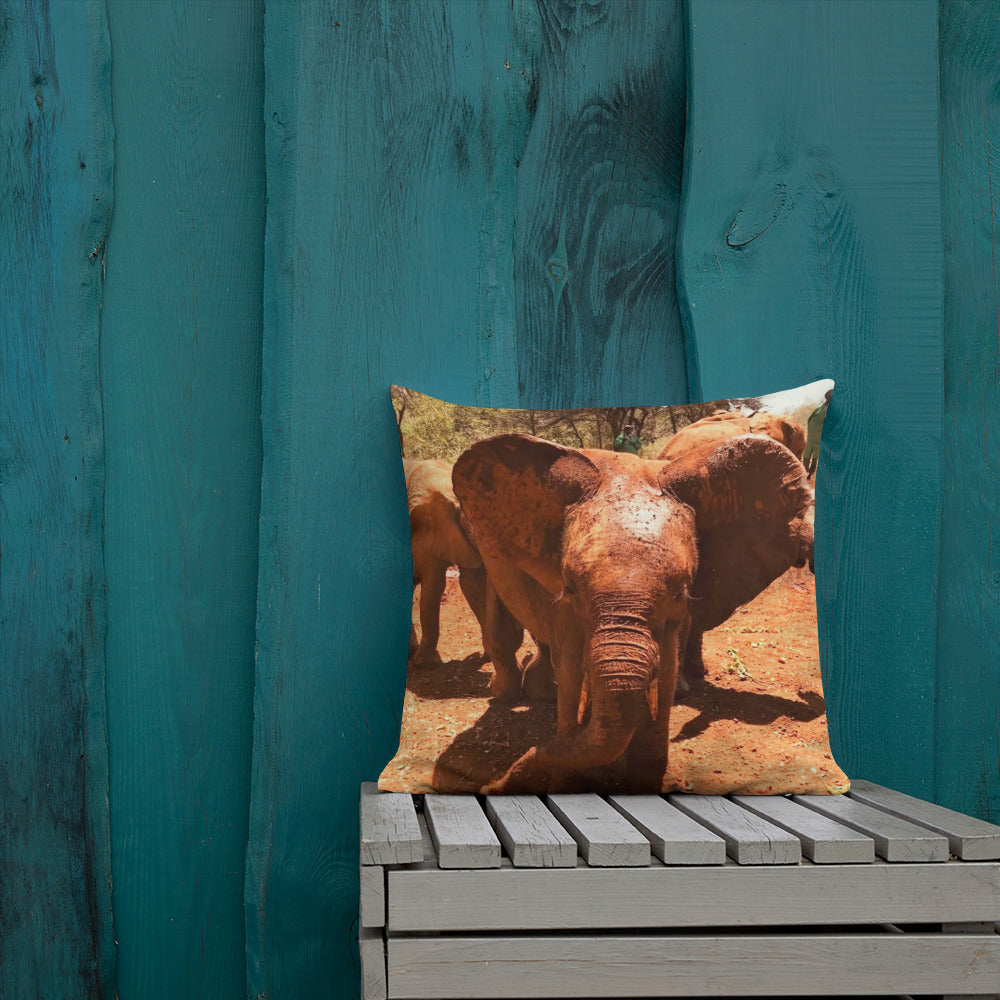 18" x 18" Premium Baby Elephant Throw Pillow - Preshrunk Polyester Pillow with Baby Elephant, Square Elephant Pillow