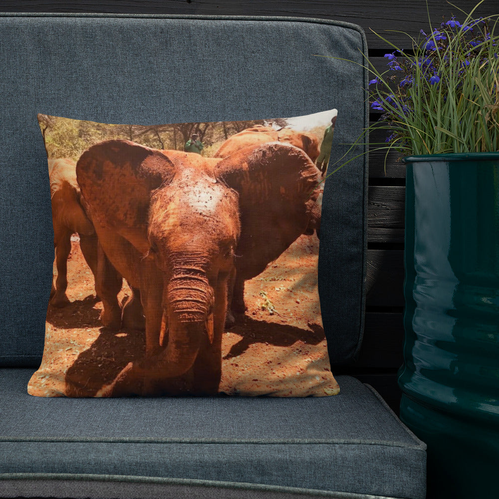 18" x 18" Premium Baby Elephant Throw Pillow - Preshrunk Polyester Pillow with Baby Elephant, Square Elephant Pillow