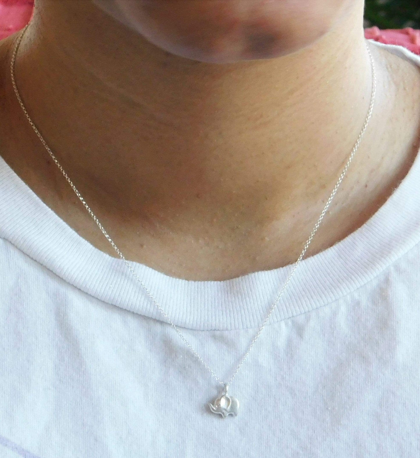 AUCTION Baby Elephant Necklace in Sterling Silver with a Diamond Eye Elephant Necklace 16 inches