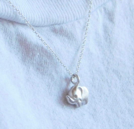 Baby Elephant Necklace in Sterling Silver with a Diamond Eye