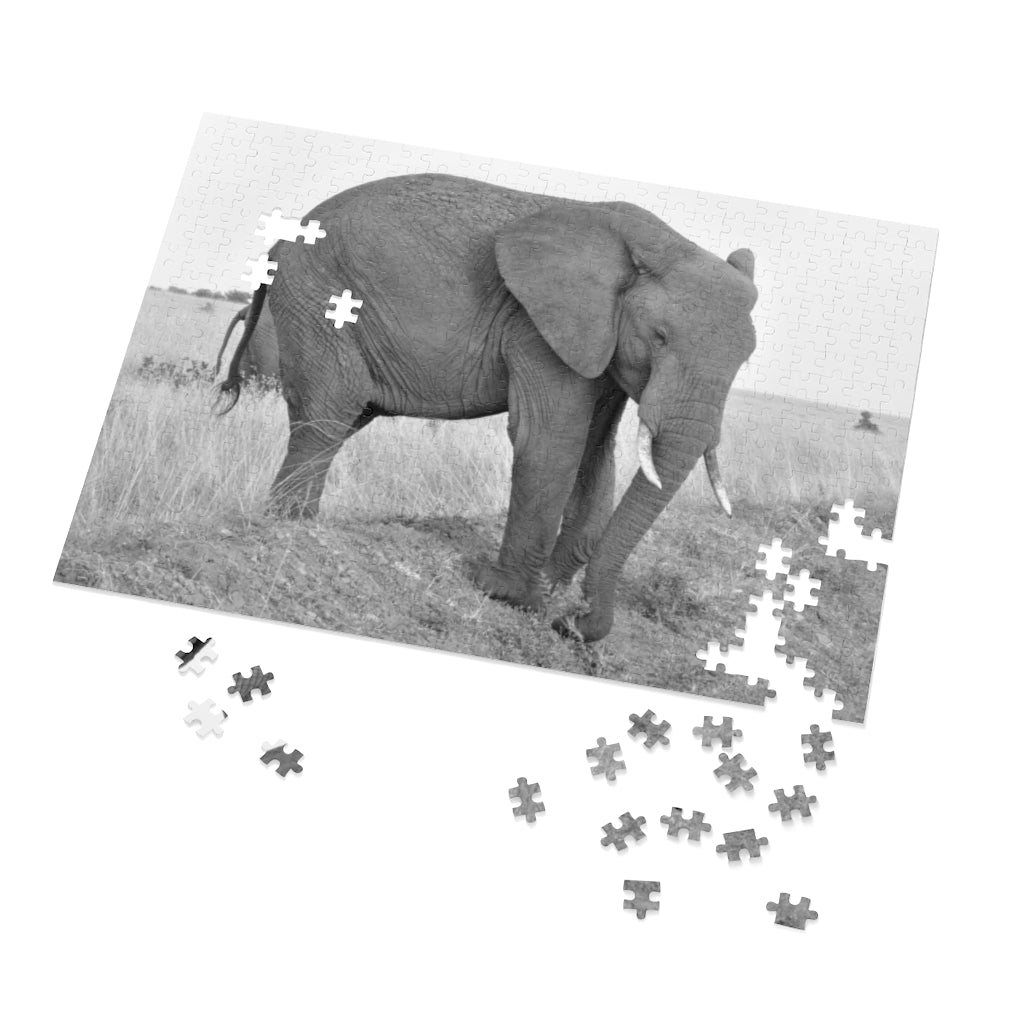Elephant Deep in Thought Puzzle with 252 Pieces or 500 Pieces | Black and White Elephant Jigsaw Puzzle | Safari Destination Puzzle
