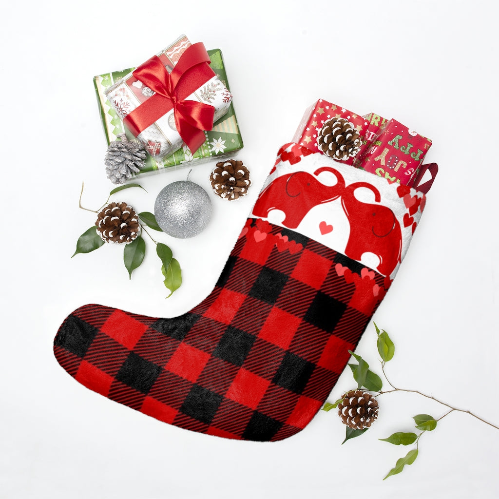 Buffalo Print Elephant Christmas Stocking - Two Red Elephants on Christmas Stocking