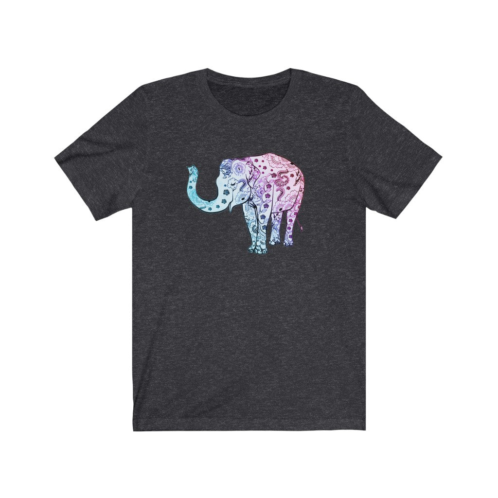 Cheerful Women's Elephant Shirt - Short Sleeve Unisex Elephant Tee, Cute Boho Elephant Print on Shirt, Smiling Elephant Shirt