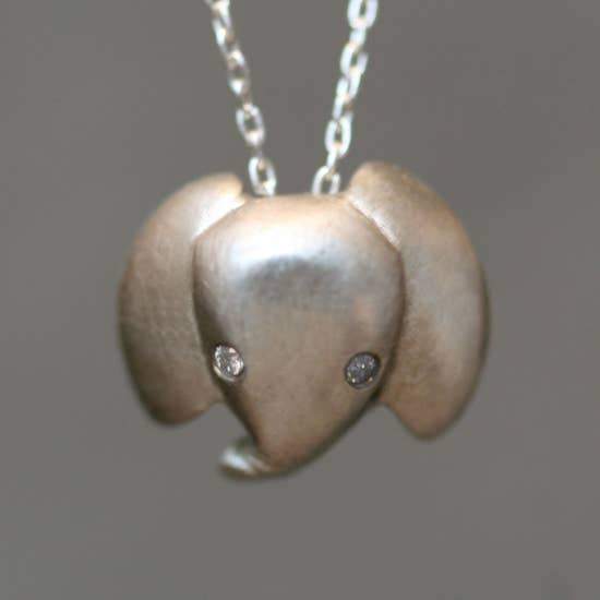 Baby Elephant Necklace in Sterling Silver with Diamonds Elephant Ring 16 inches