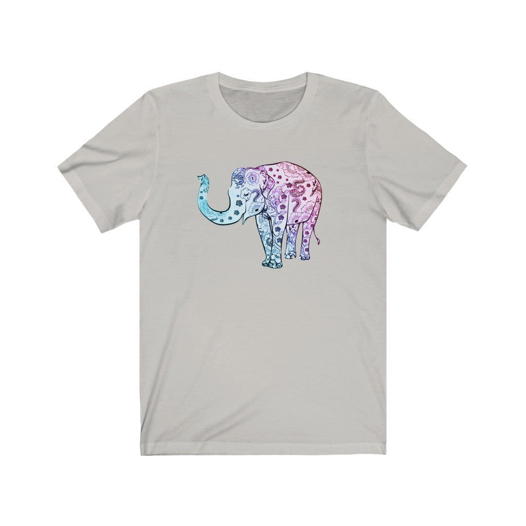 Cheerful Women's Elephant Shirt - Short Sleeve Unisex Elephant Tee, Cute Boho Elephant Print on Shirt, Smiling Elephant Shirt